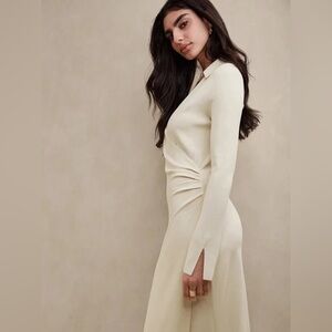 Winter Wardrobe Brand New Banana Republic Ghita Polo Wrap Sweater Dress, Cream